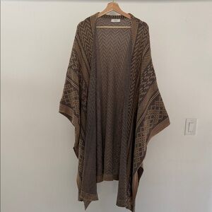 EIS Brown and Tan Patterned Cape Wrap. Luxury, Maximalist Boho